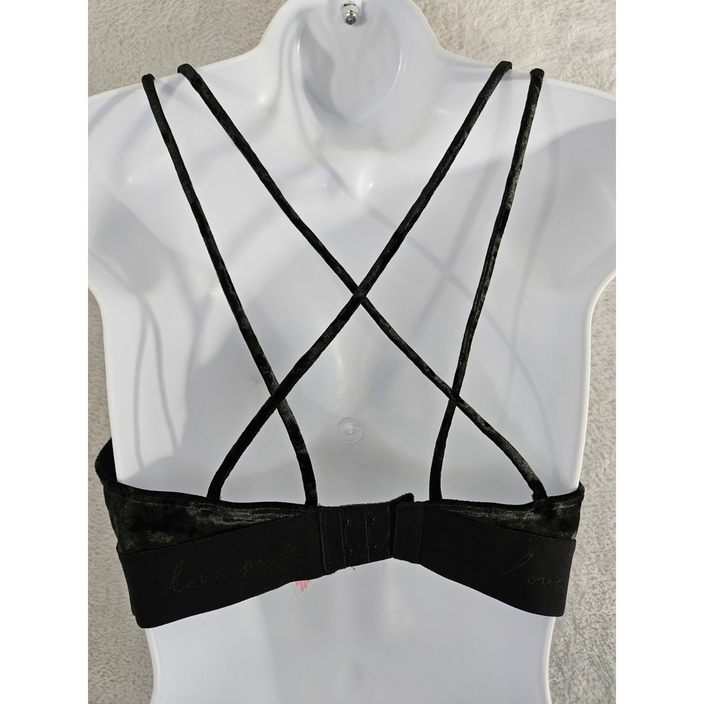 Victoria's Secret Black Velvet Bralette Love Pink Size Medium Grunge Festival - Picture 6 of 12
